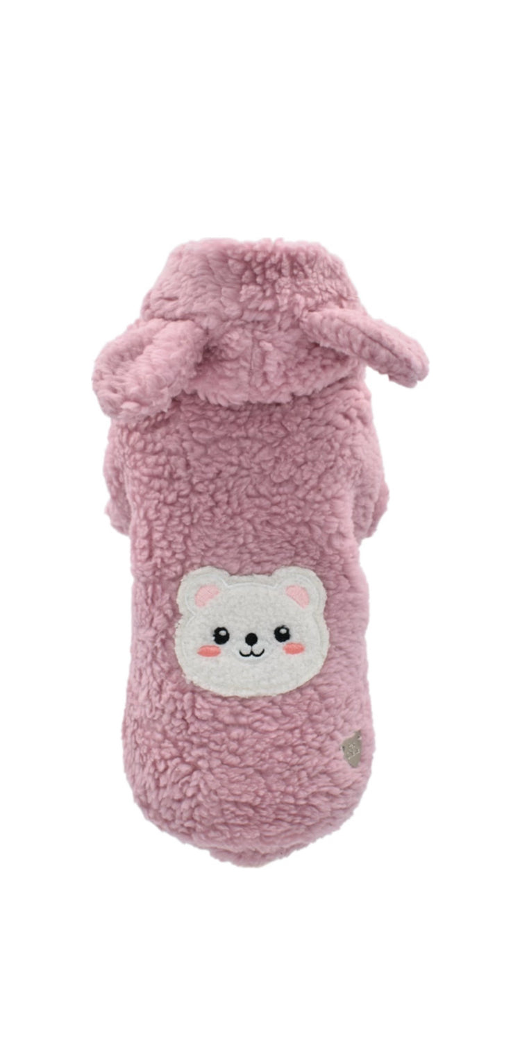 Teddy Bear Cotton Hoodie Rosa