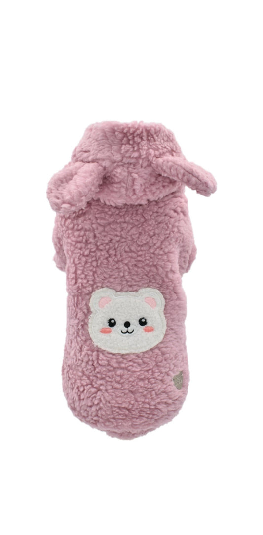 Teddy Bear Cotton Hoodie Rosa