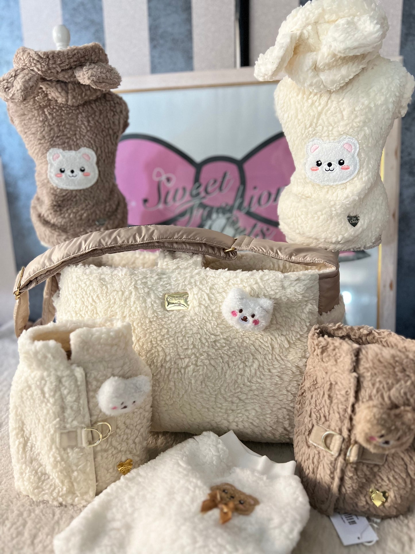 Teddy Bear Cotton Hoodie Sabbia