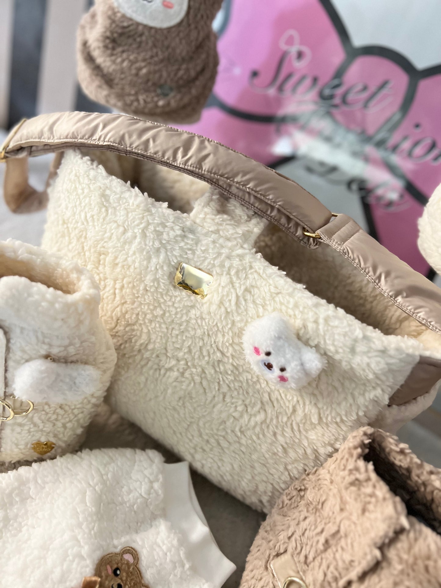 Teddy Bear Cotton Bag Ecru