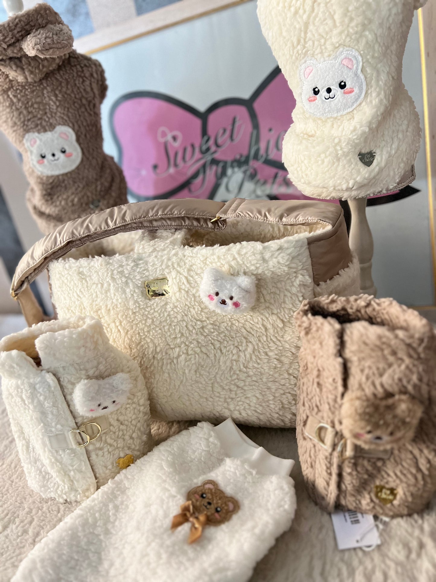 Teddy Bear Cotton Hoodie Sabbia