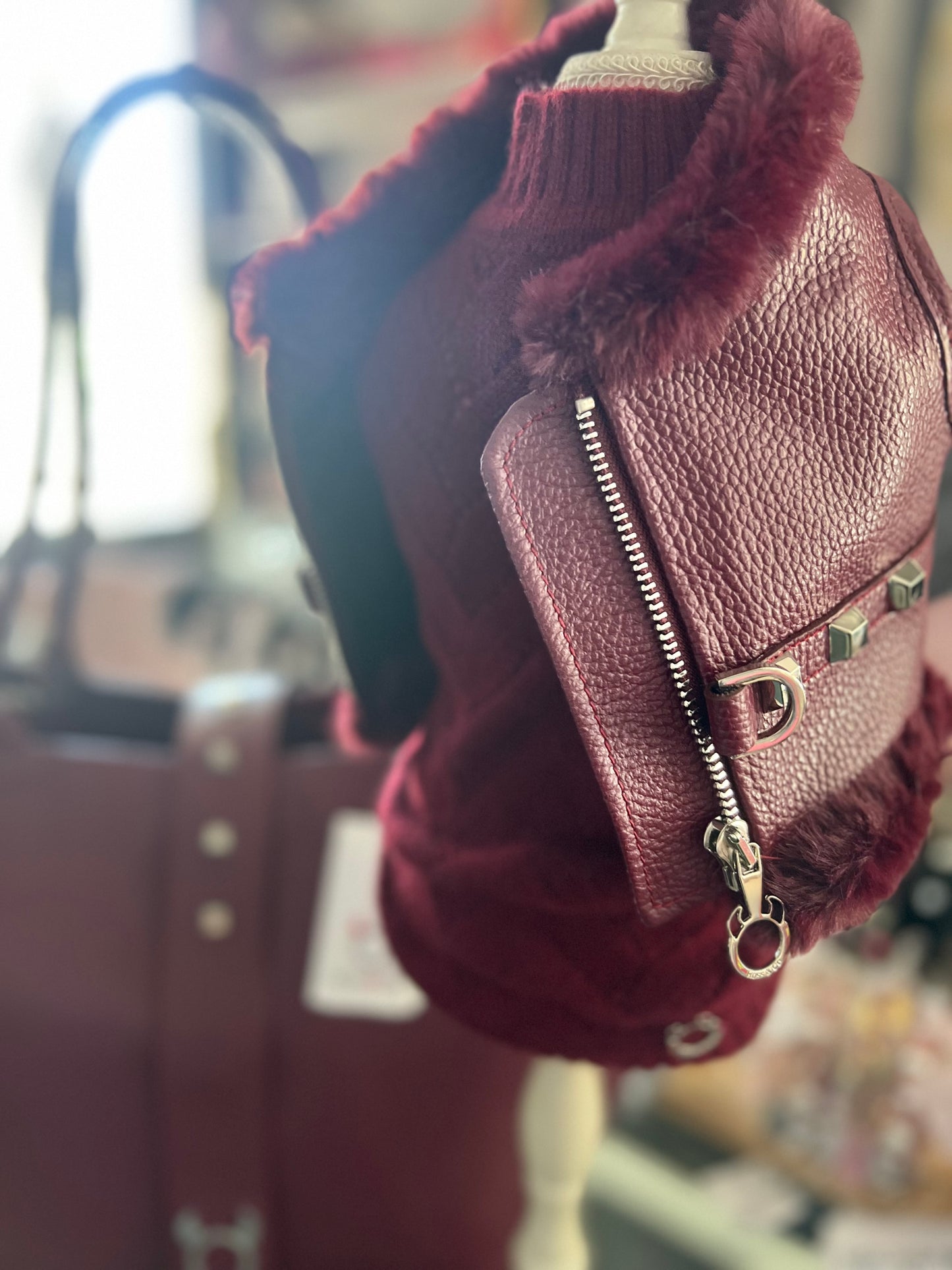 Pettorina Pelle ecofur  Borgogna