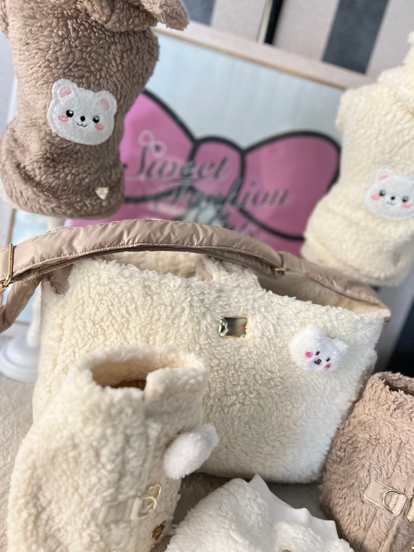 Teddy Bear Cotton Bag Ecru
