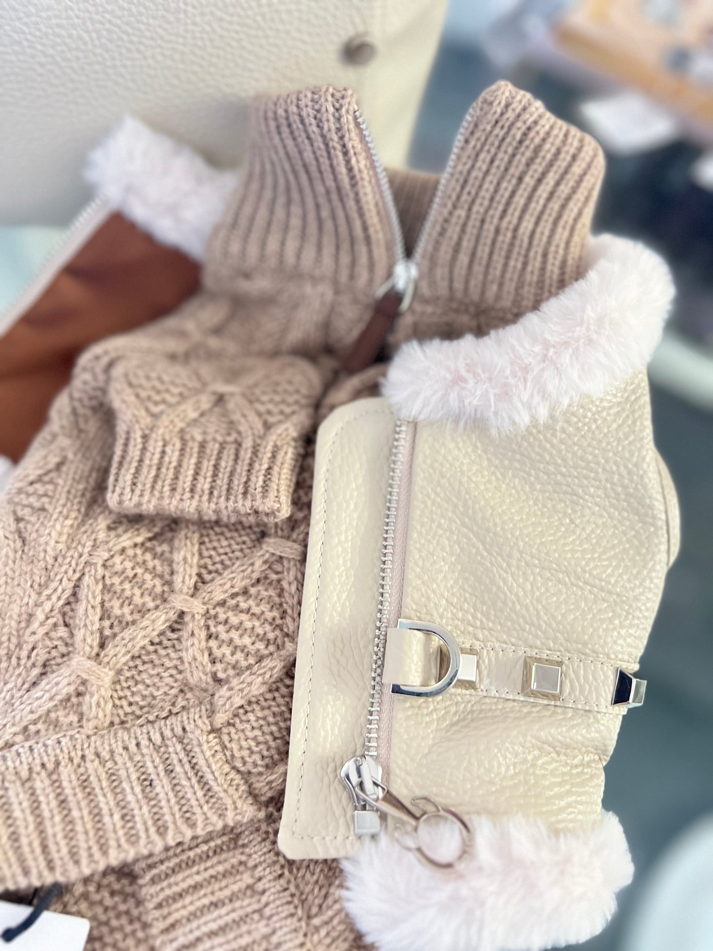 Pettorina Pelle ecofur Bianca