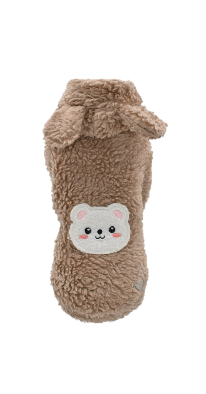 Teddy Bear Cotton Hoodie Sabbia