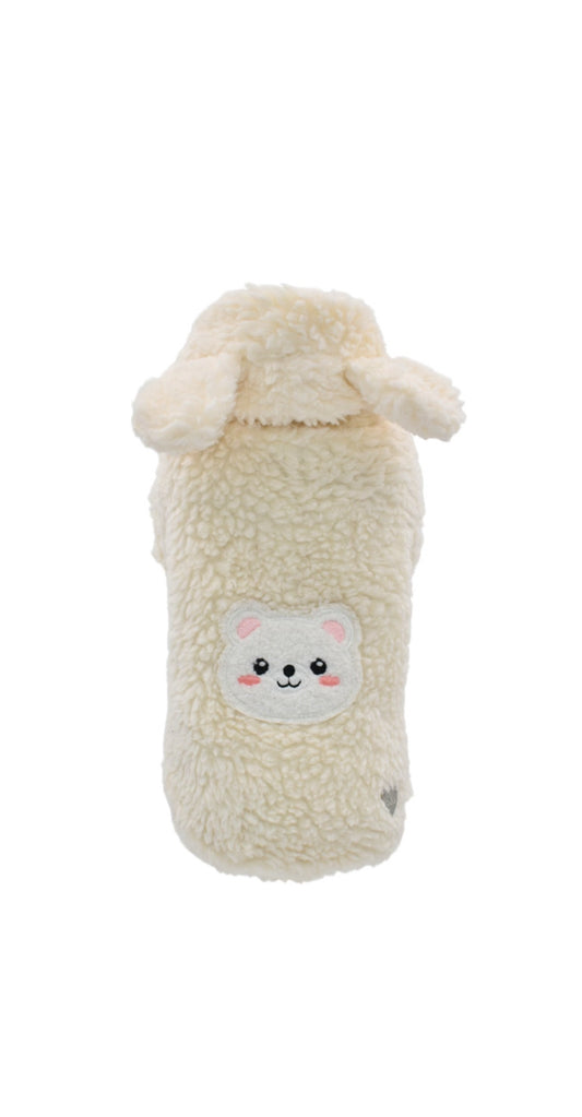 Teddy Bear Cotton Hoodie Ecru