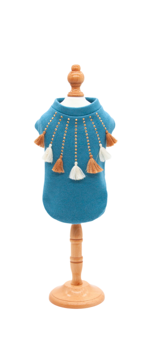 T-shirt TASSEL DROP Blu