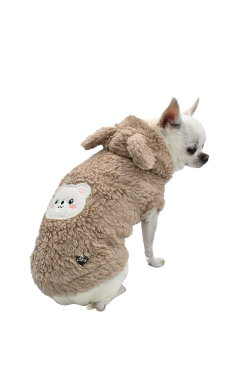 Teddy Bear Cotton Hoodie Sabbia